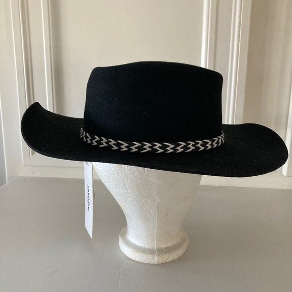NWT Mossant Free People Wild Heart Braided Trim Black Felt Hat Sz M main image 8